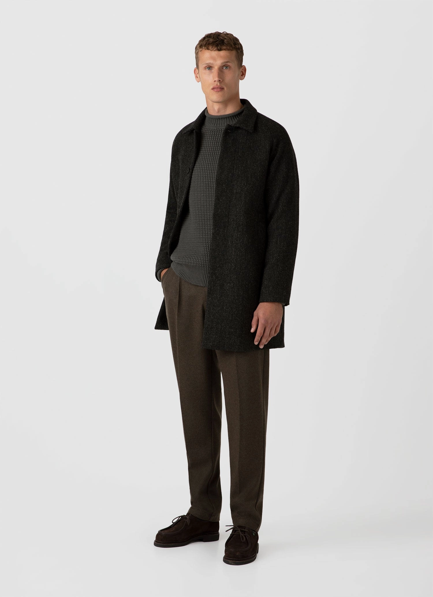 Men's Merino Fisherman Jumper in Khaki Organic Cotton Blend