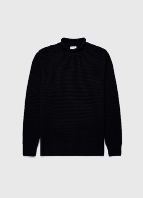 Men's Merino Fisherman Jumper in Navy RibbedCollarDesign Men's Merino Fisherman Jumper in Navy Ribbed collar Breathable Layer