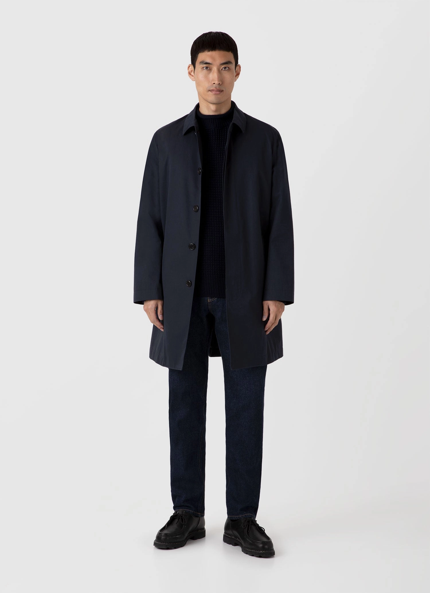 Multi Panel Easy Draping Men's Merino Fisherman Jumper in Navy