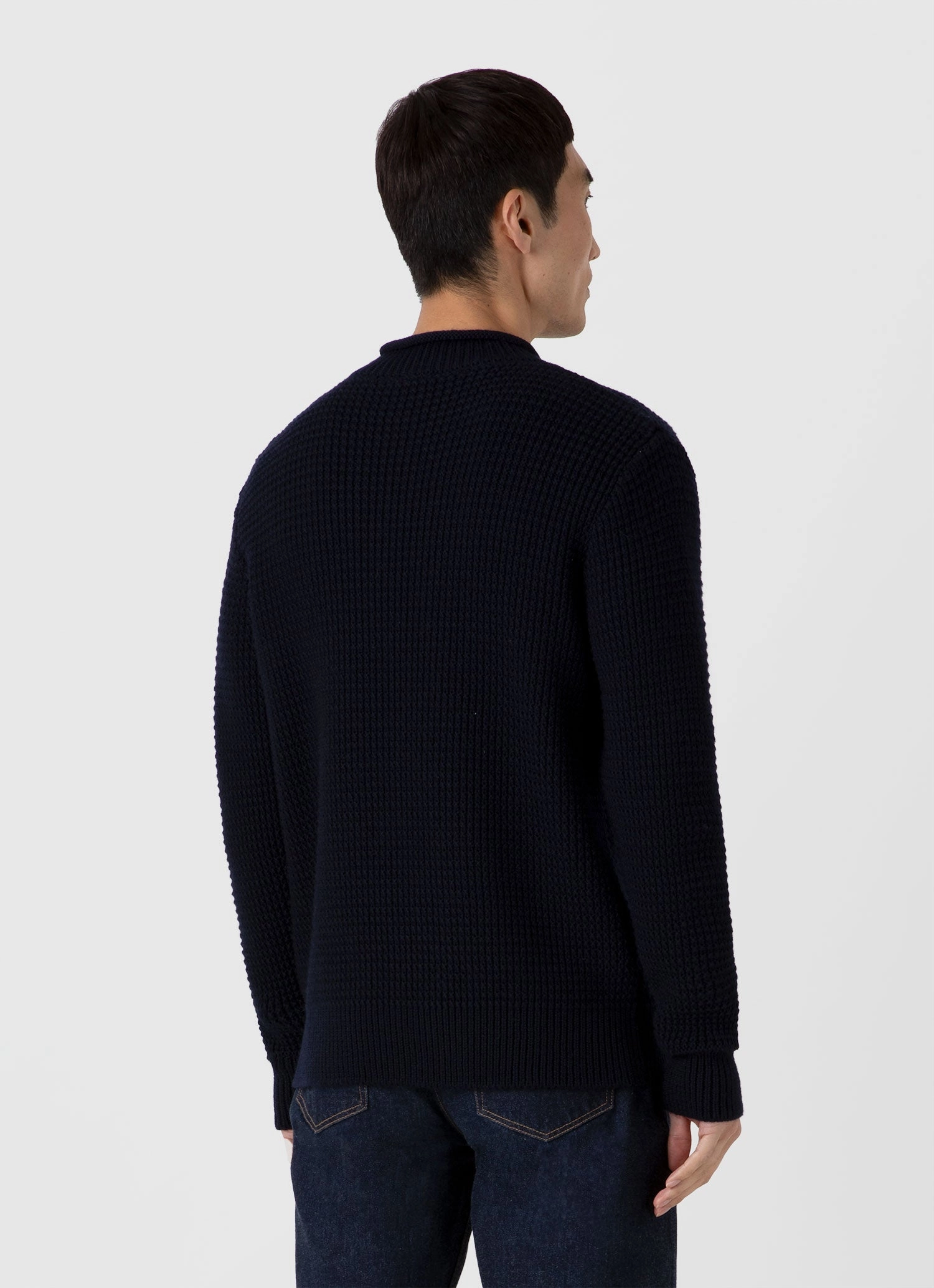 Men's Merino Fisherman Jumper in Navy Effortless Style