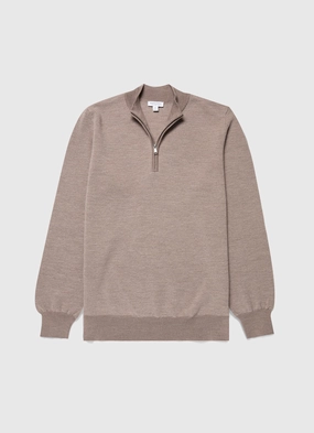 Men's Merino Honeycomb Zip Neck Jumper in Light Sandstone Low Impact Material Men's Merino Honeycomb Zip Neck Jumper in Light Sandstone Quick drying material