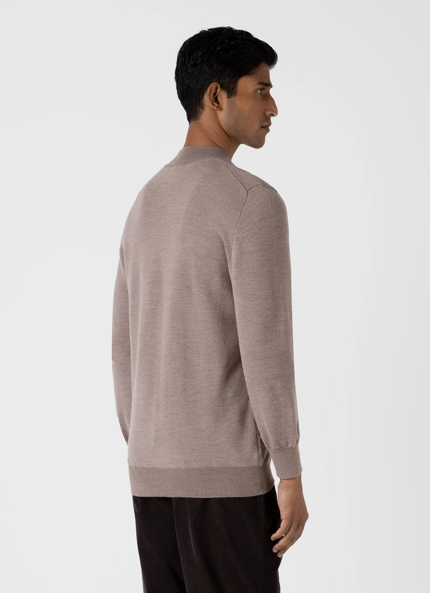 Men's Merino Honeycomb Zip Neck Jumper in Light Sandstone HighElasticity Yarn