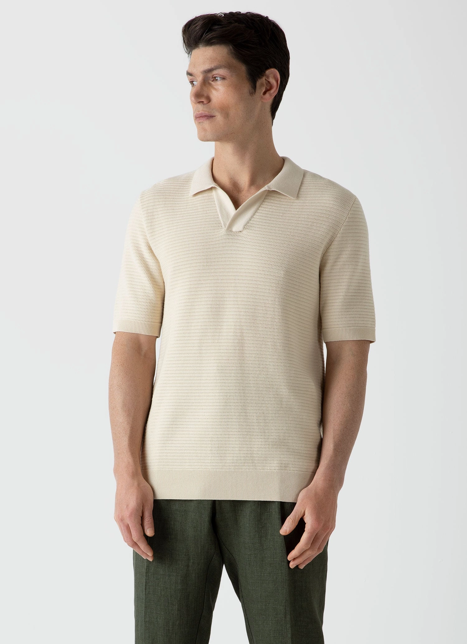 All-Purpose Wear Men's Open Textured Polo Shirt in Ecru