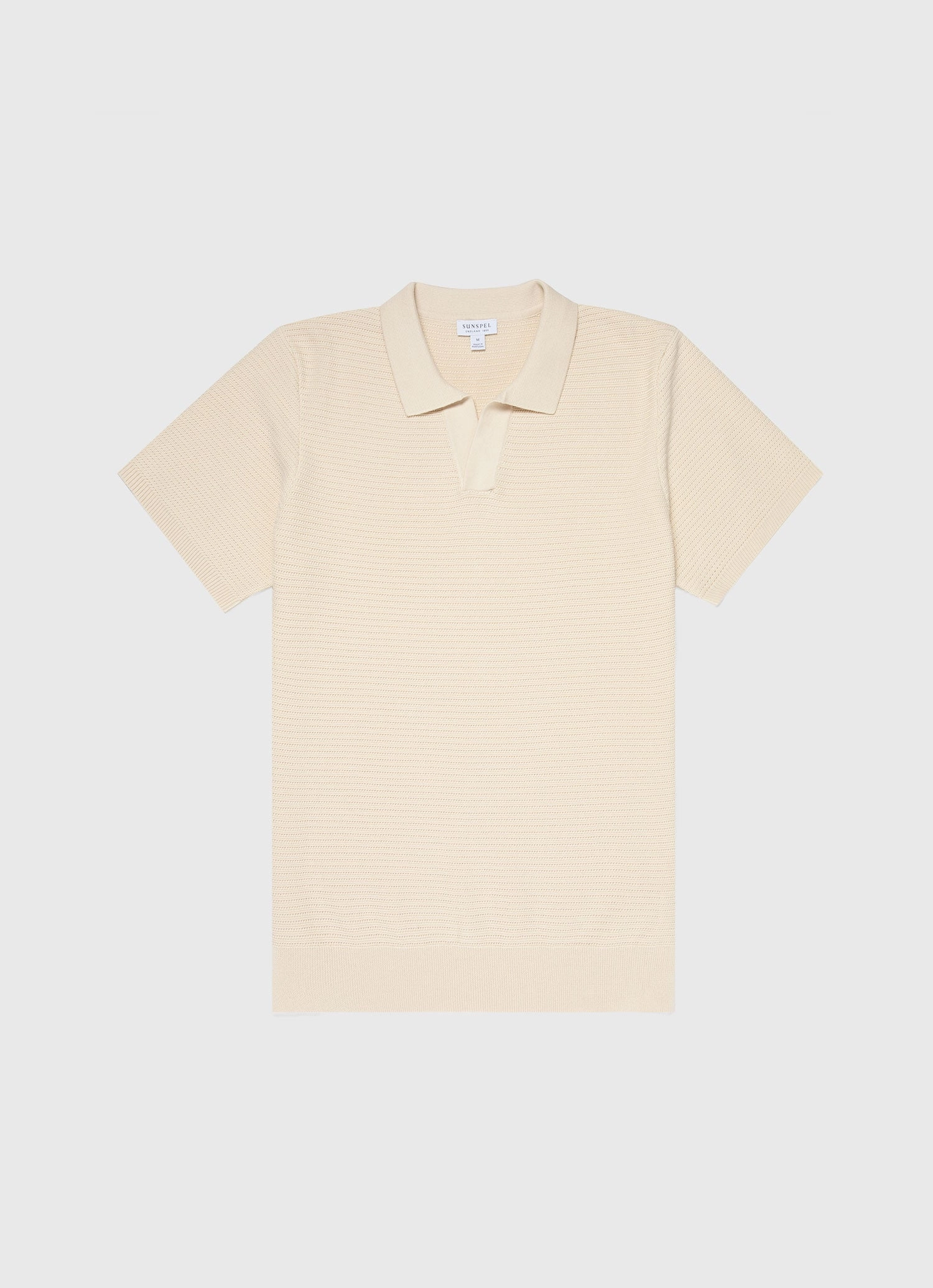 Men's Open Textured Polo Shirt in Ecru ComfortStretch Collar Comfortable Fabric