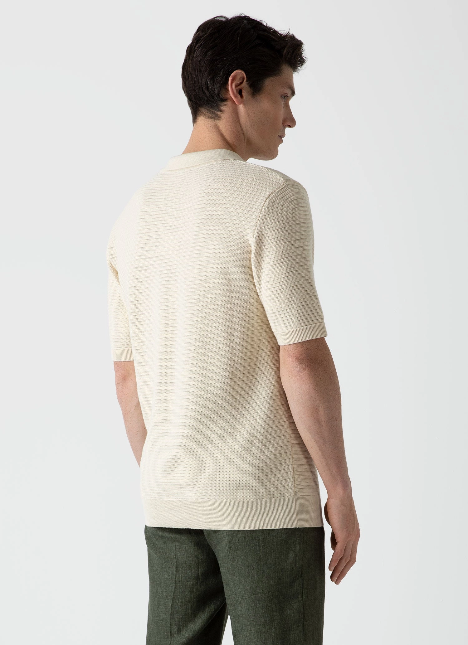 Chill Comfort Men's Open Textured Polo Shirt in Ecru