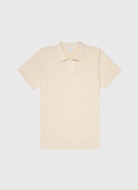 Men's Open Textured Polo Shirt in Ecru ComfortStretch Collar Comfortable Fabric