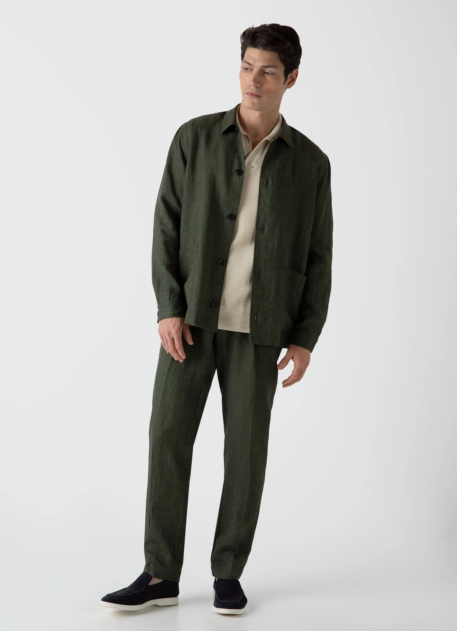 Men's Open Textured Polo Shirt in Ecru warm weather