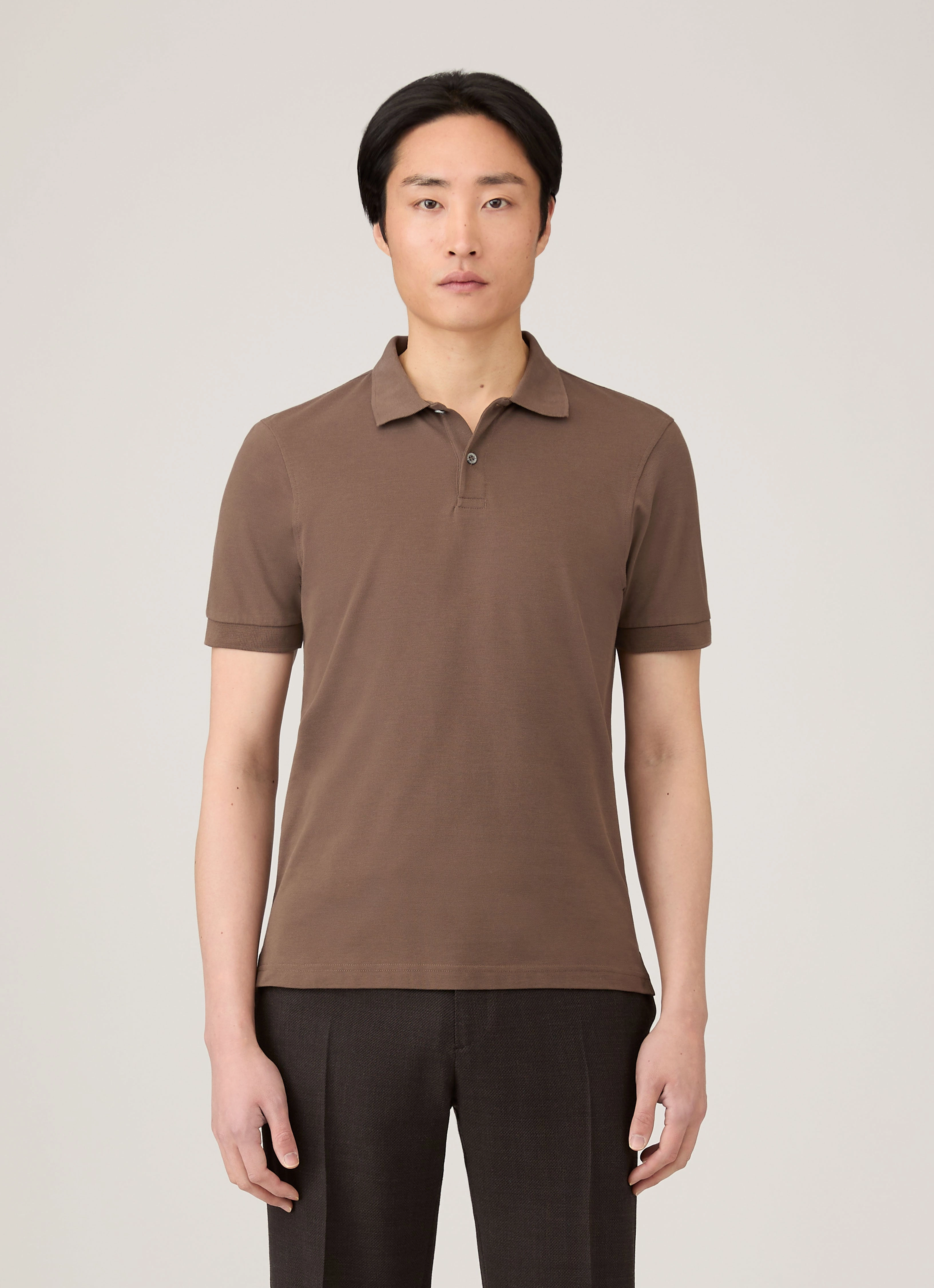 Flexible Collar Band Soft Collar Construction Men's Piqu?? Polo Shirt in Bark