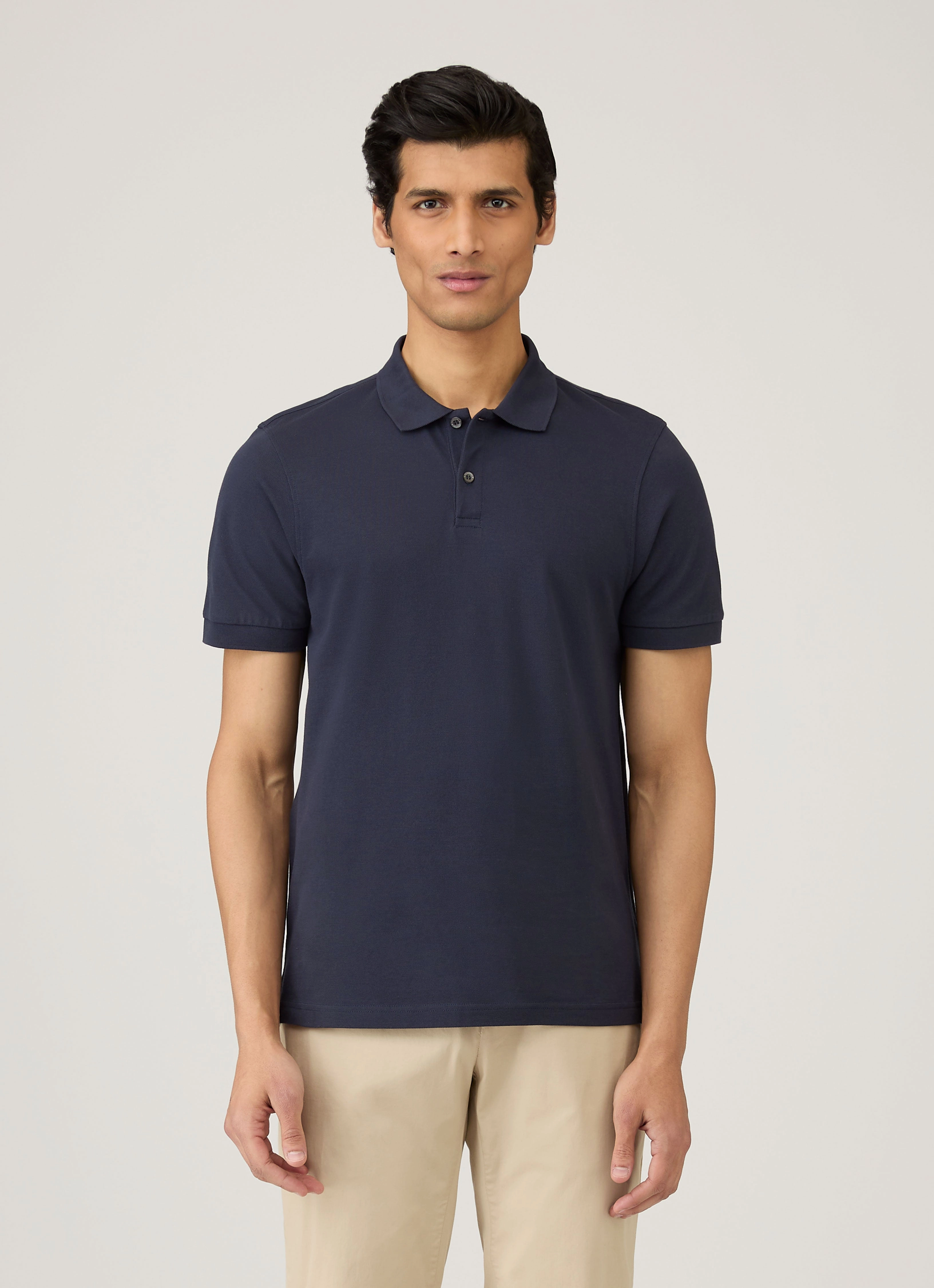 Flatlock stitching Breathable Textile Men's Piqu?? Polo Shirt in Navy