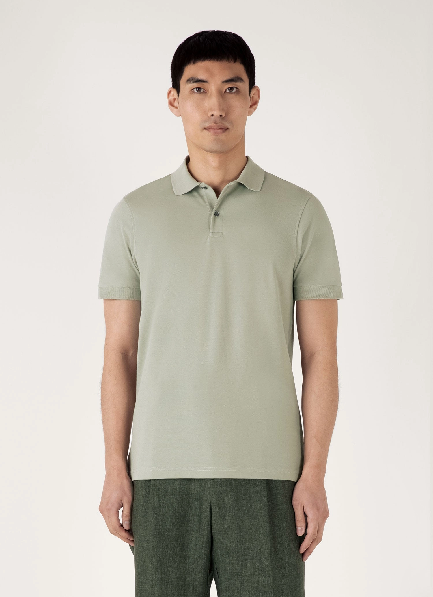 Men's Piqu?? Polo Shirt in Pastel Green Sophisticated Look ShrinkageControl Process