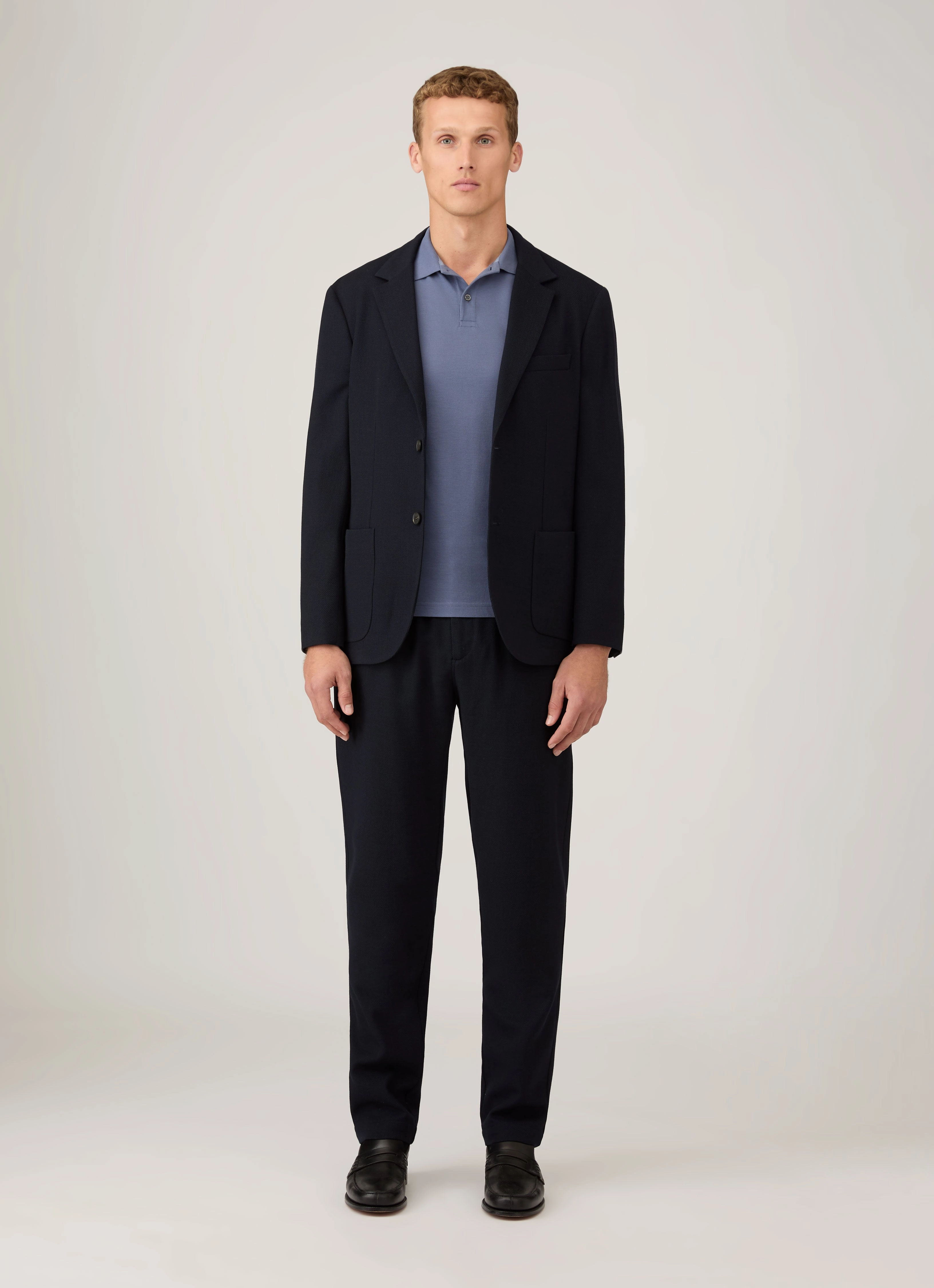 Office To Dinner Work Appropriate Men's Piqu?? Polo Shirt in Selvedge Blue