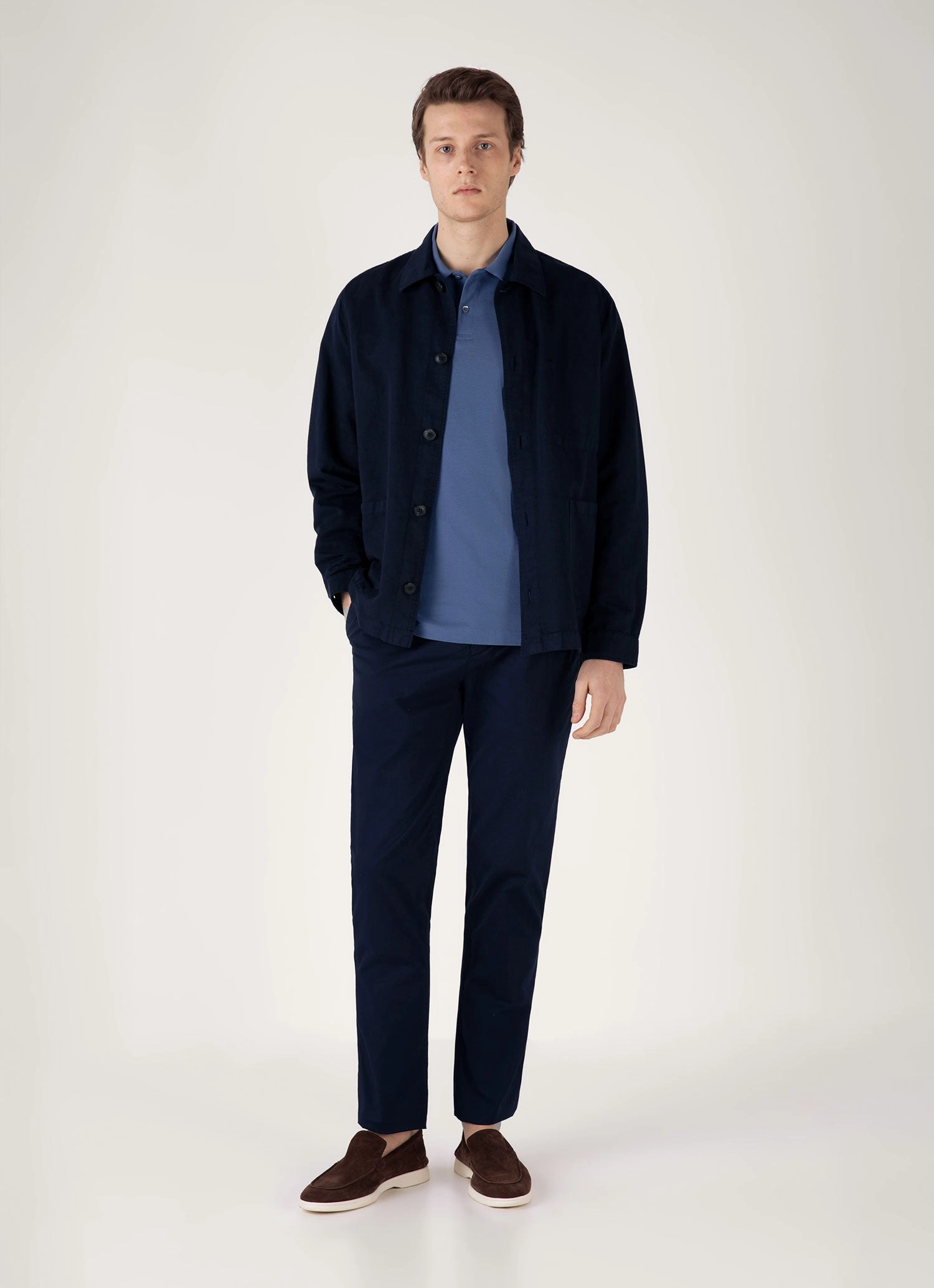 Breathable Flex Relaxed Look Men's Piqu?? Polo Shirt in Soft Denim