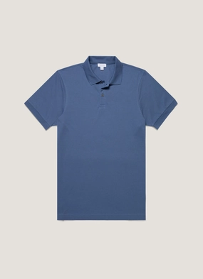 Sleek Style Cozy Layers Men's Piqu?? Polo Shirt in Soft Denim
