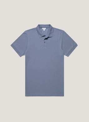 Men's Piqu?? Polo Shirt in Vintage Blue Relaxed Appearance Comfy Base Men's Piqu?? Polo Shirt in Vintage Blue