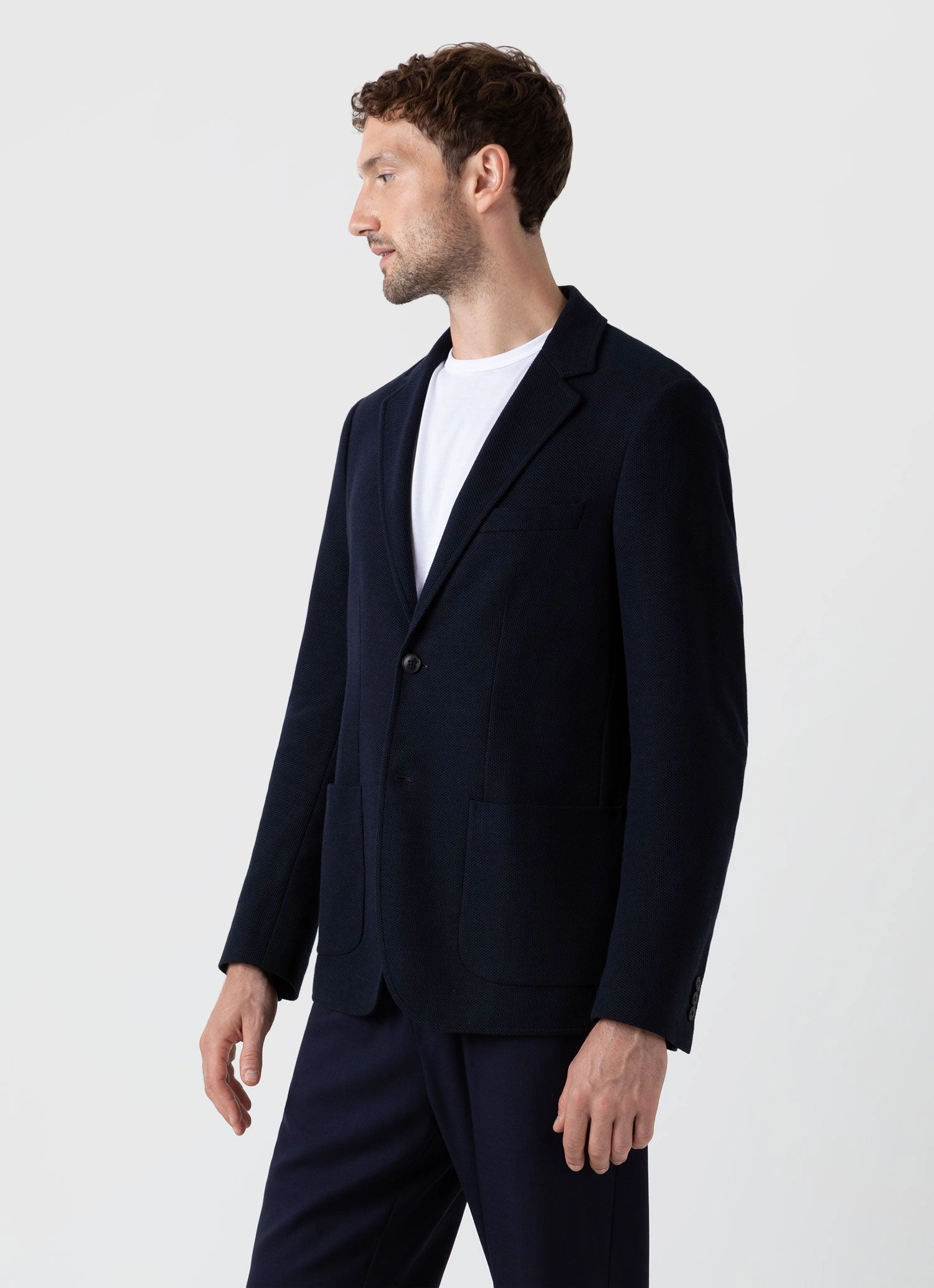 HydrationCompatible Pocket Stay Dry Men's Piqu?? Unstructured Blazer in Navy