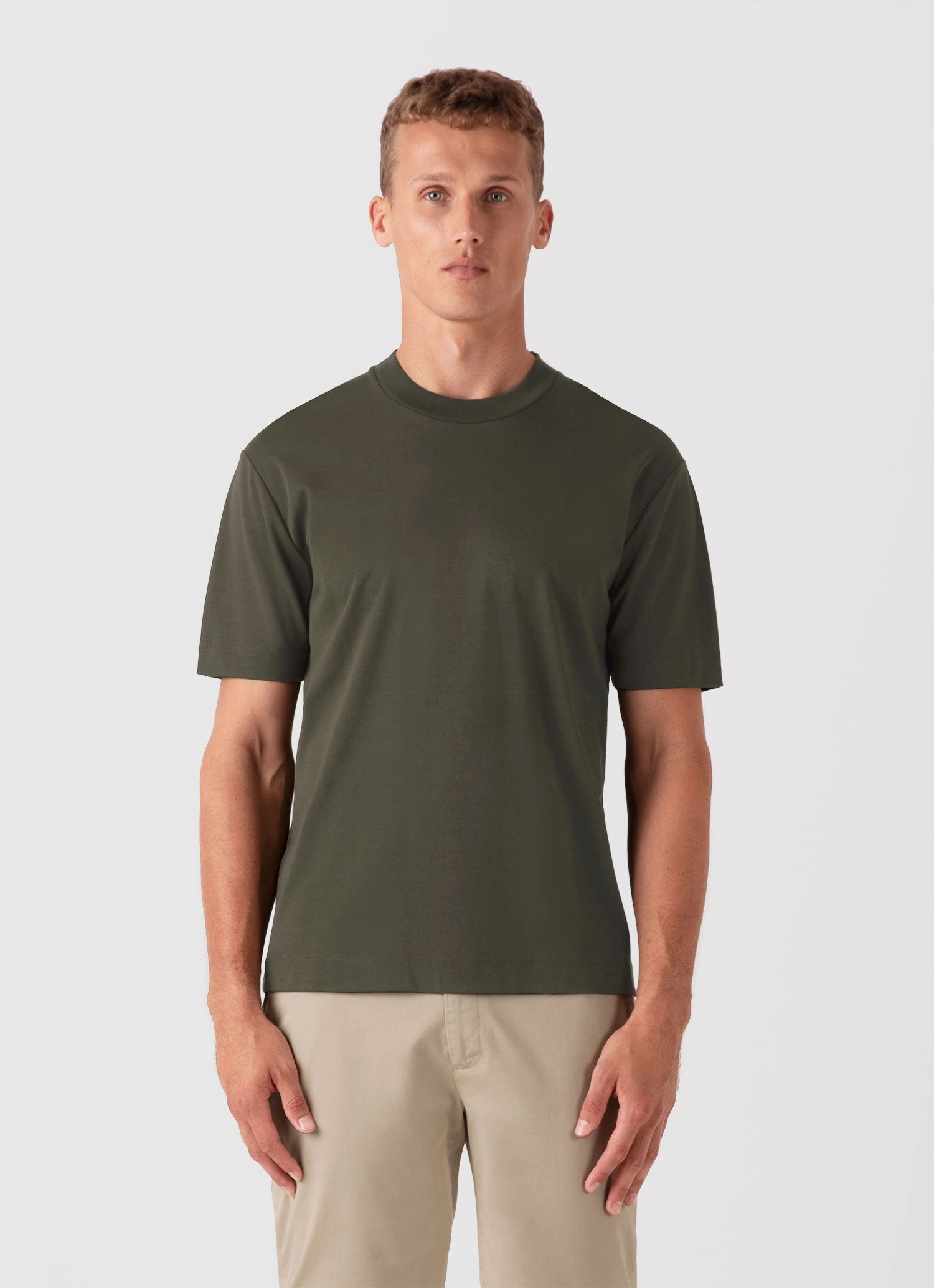Textured Surface Men's Relaxed Fit Heavyweight T-shirt in Khaki