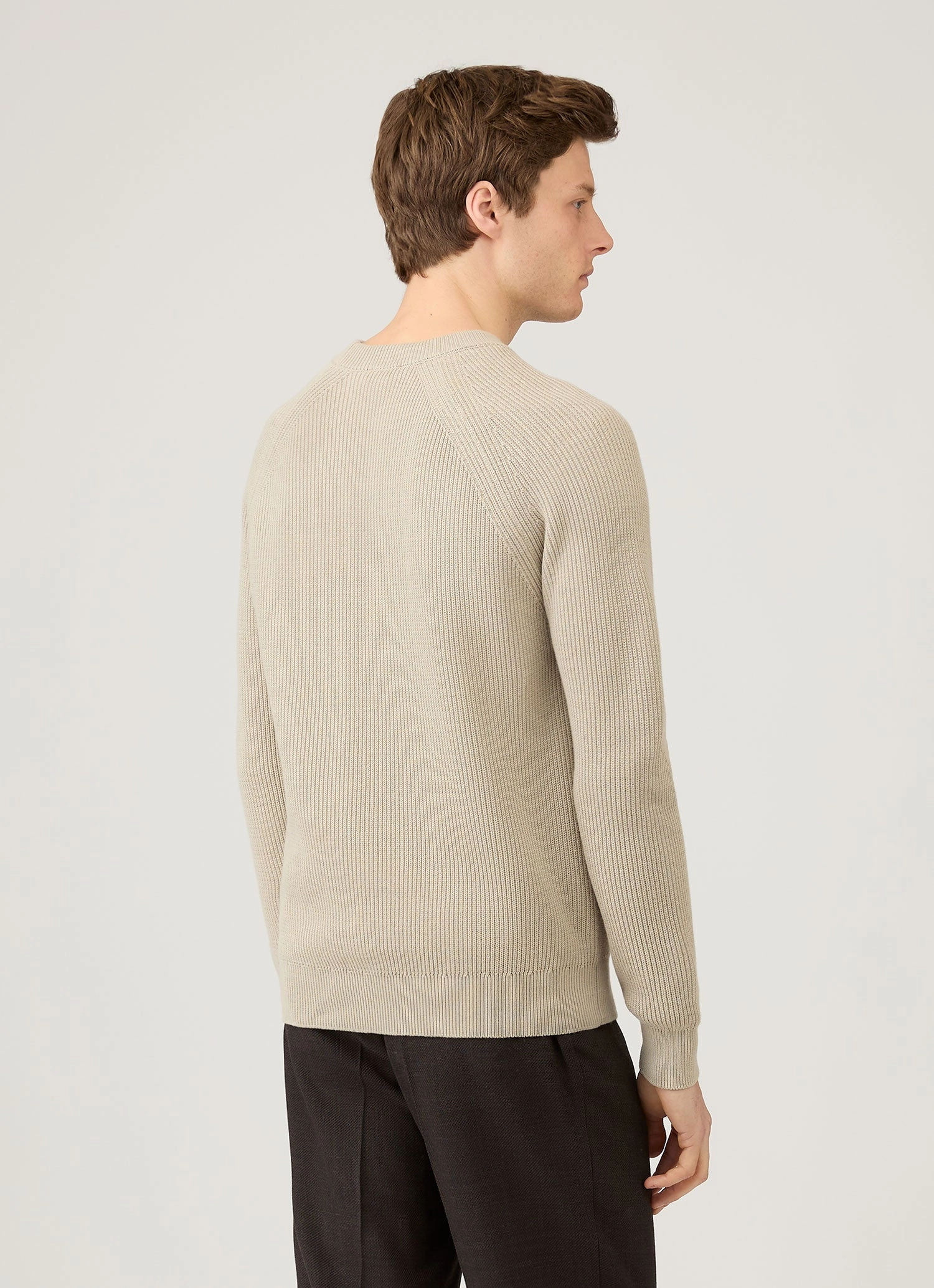 Men's Ribbed Jumper in Mink KnitCuff Reinforcements MidWeight Construction