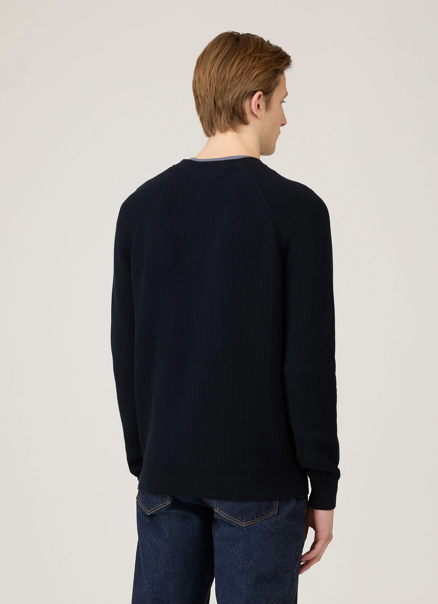 Men's Ribbed Jumper in Navy Everyday Pair Fray Resistant Edges