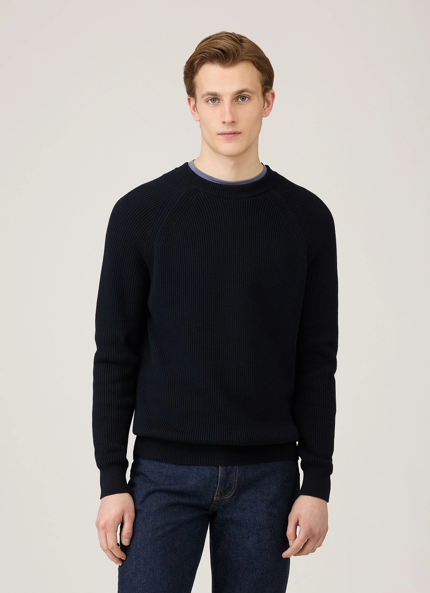 Reinforced Shoulder Seams Versatile Comforted Men's Ribbed Jumper in Navy