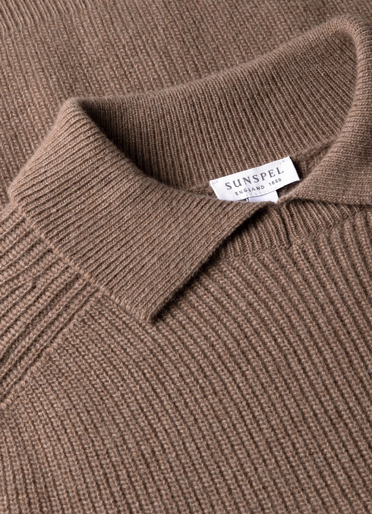 Thermal Insulation Sweater Knit Men's Ribbed Polo Neck Jumper in Sandstone