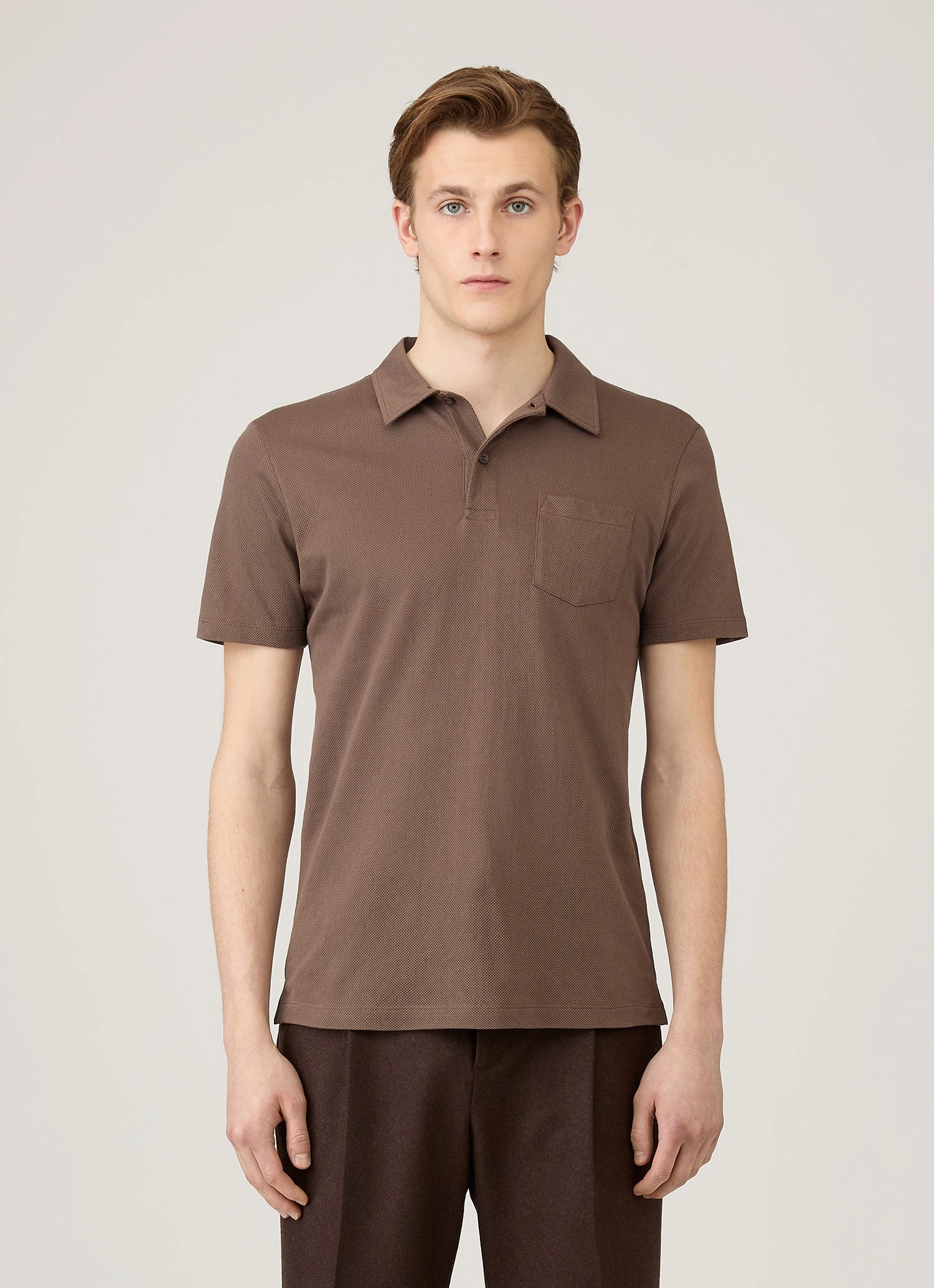 Men's Riviera Polo Shirt in Bark Durable Double Stitching Formal Edge
