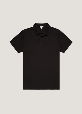 Men's Riviera Polo Shirt in Black Easy Layer Chic Top Easy Layering Men's Riviera Polo Shirt in Black