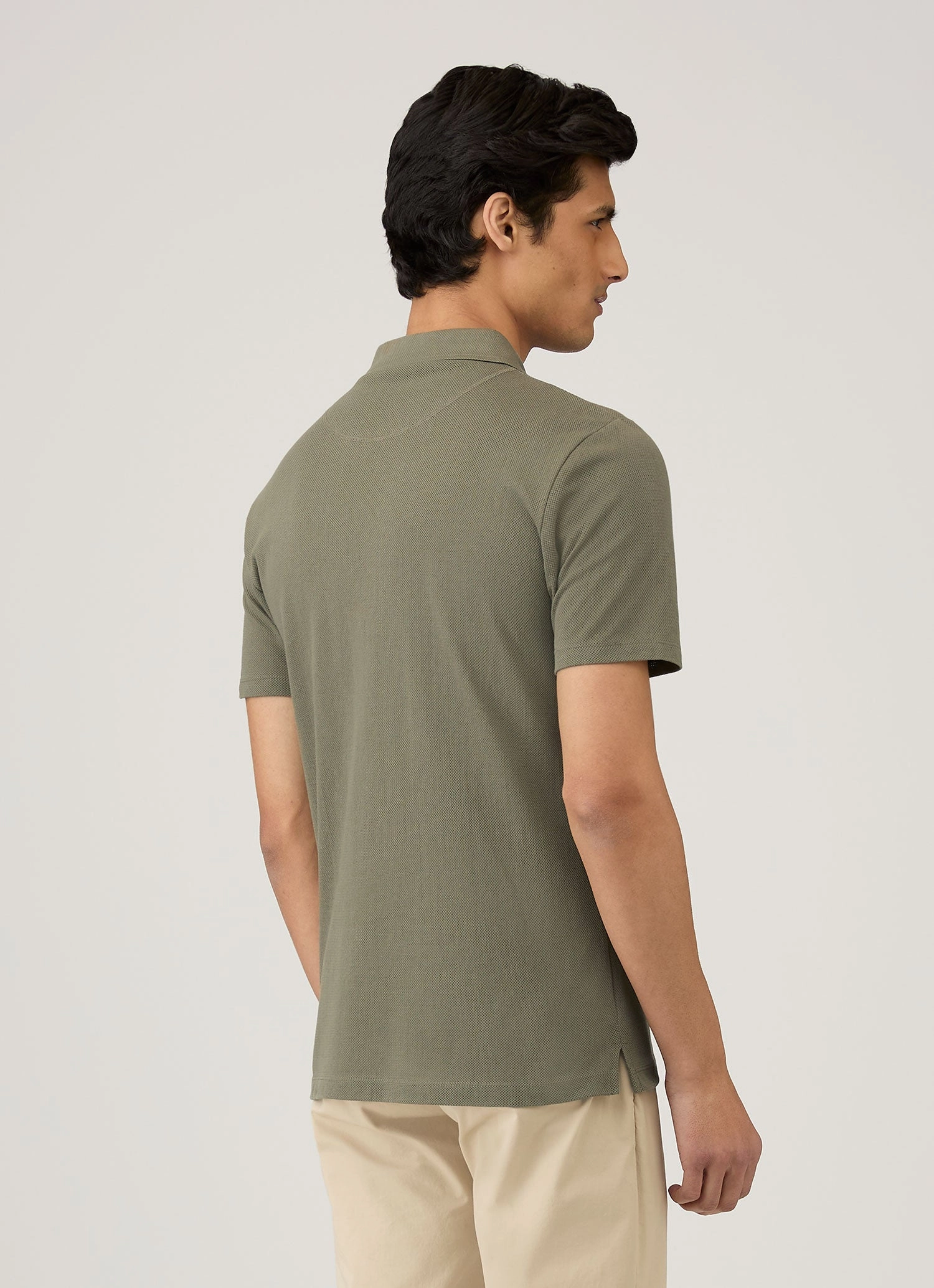 Men's Riviera Polo Shirt in Khaki Striped Design SnagResistant Weave