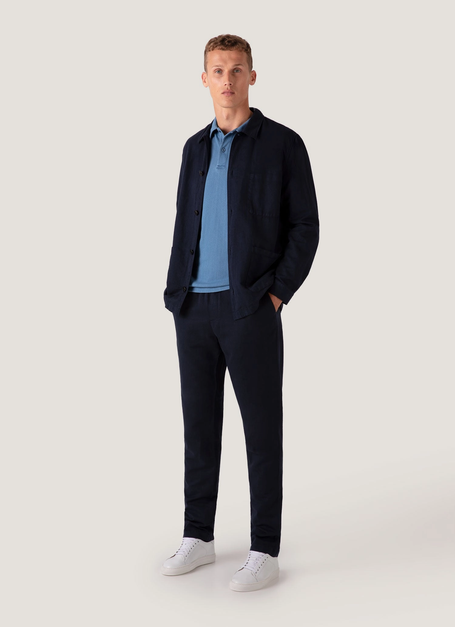 Golf Course Sleek Style Men's Riviera Polo Shirt in Mid Indigo Wash