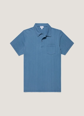Men's Riviera Polo Shirt in Mid Indigo Wash Cozy Comfort Chill Mode Men's Riviera Polo Shirt in Mid Indigo Wash
