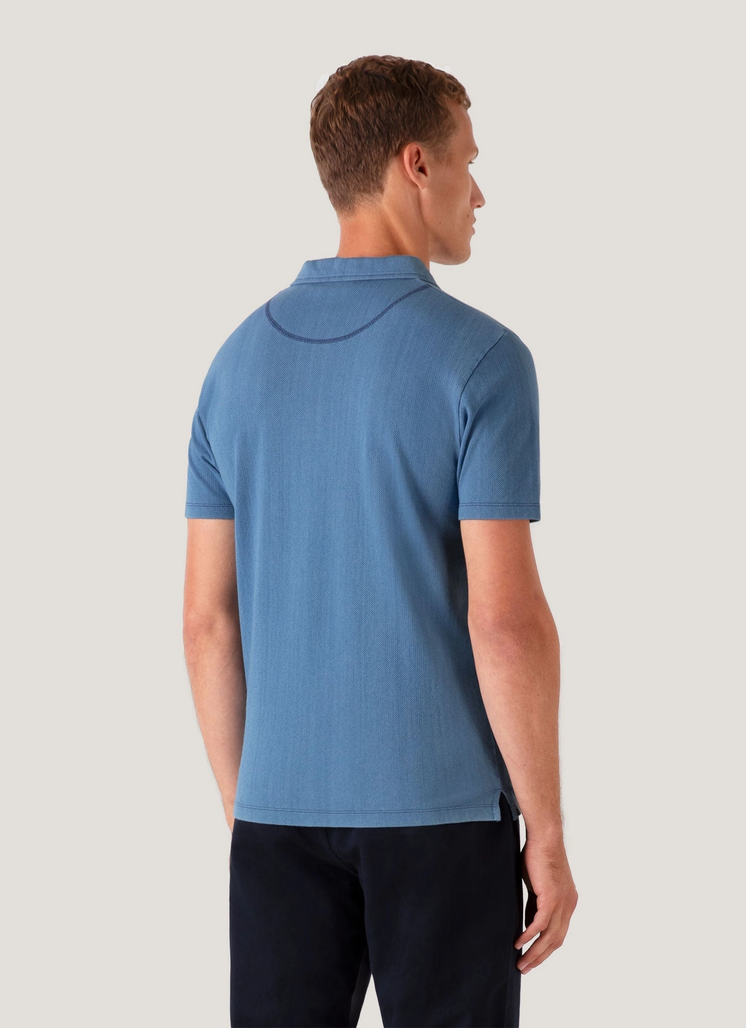 Relaxed Collar Men's Riviera Polo Shirt in Mid Indigo Wash