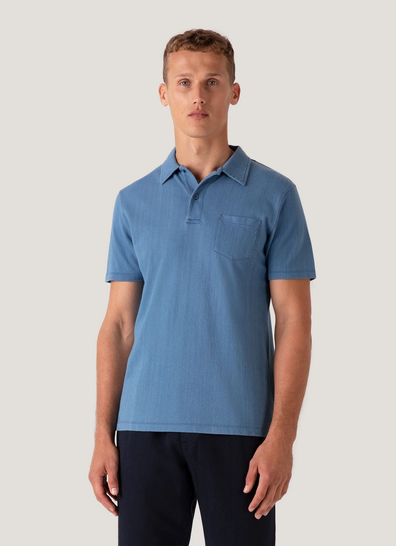 Sporty Vibe Men's Riviera Polo Shirt in Mid Indigo Wash