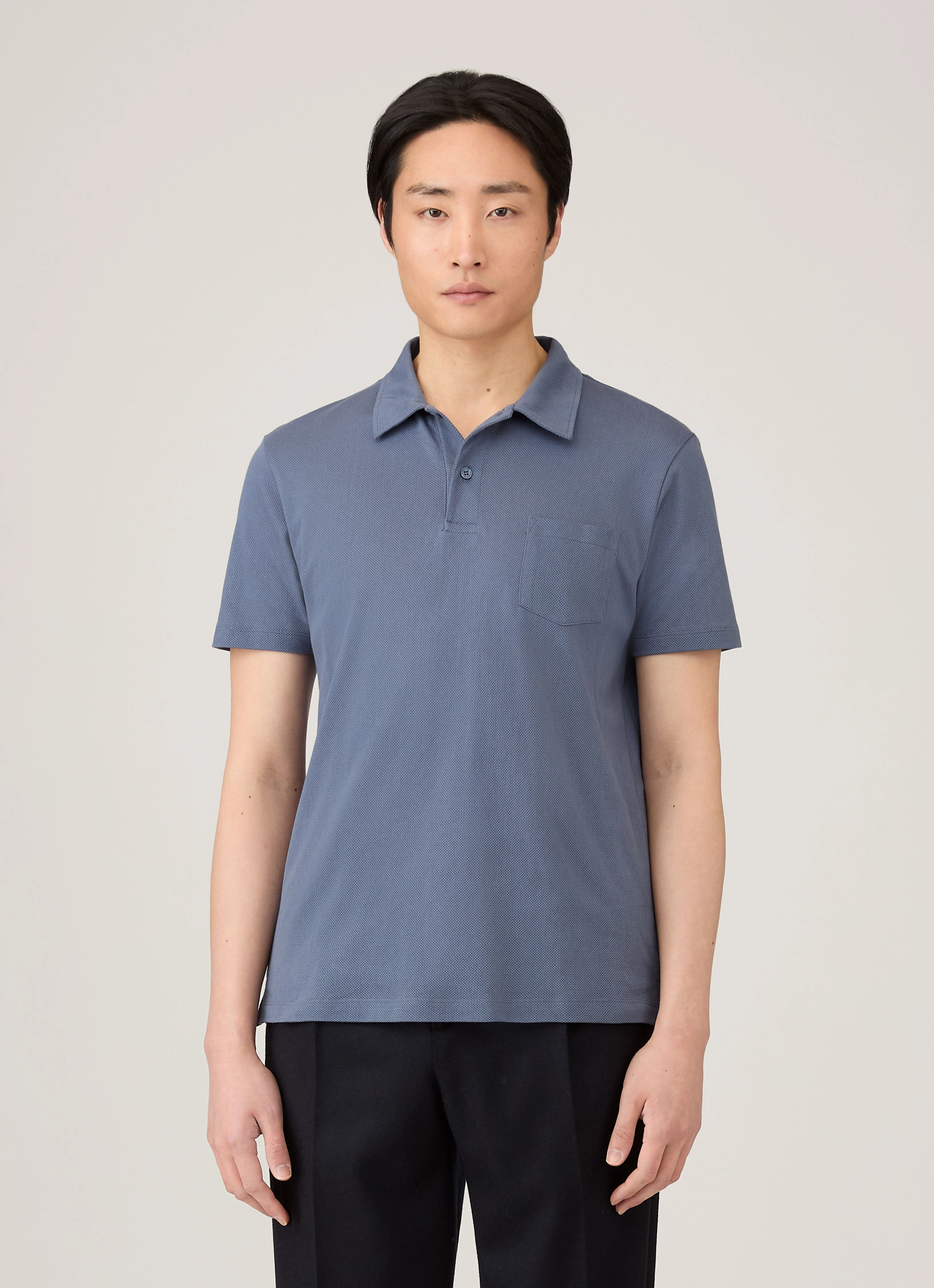 Bound Seam Finish Men's Riviera Polo Shirt in Selvedge Blue