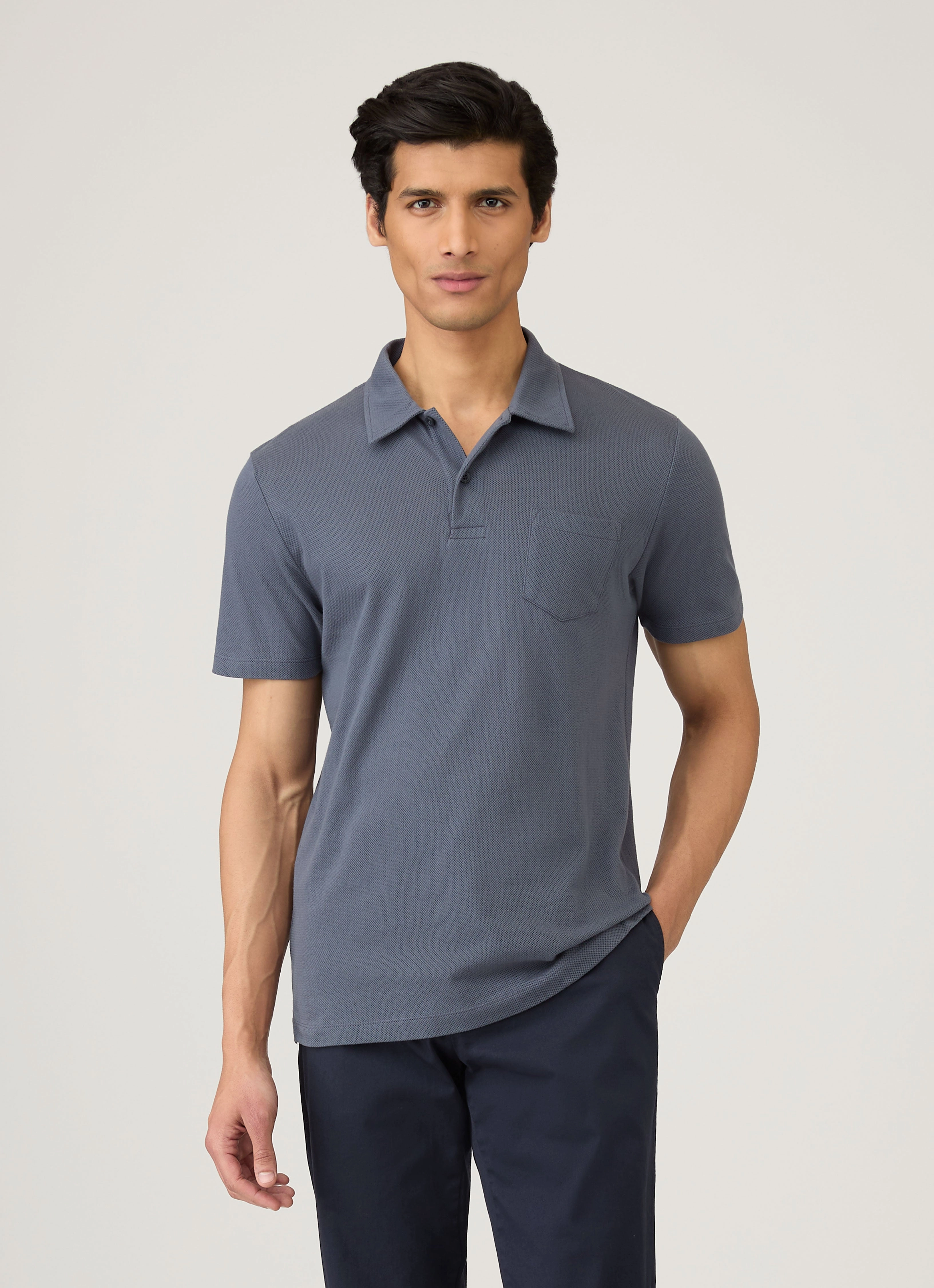 Men's Riviera Polo Shirt in Slate Blue Elegant Look warm weather
