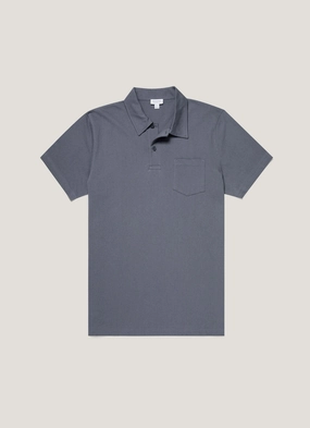 Men's Riviera Polo Shirt in Slate Blue Minimal Design Trendy Wear Men's Riviera Polo Shirt in Slate Blue
