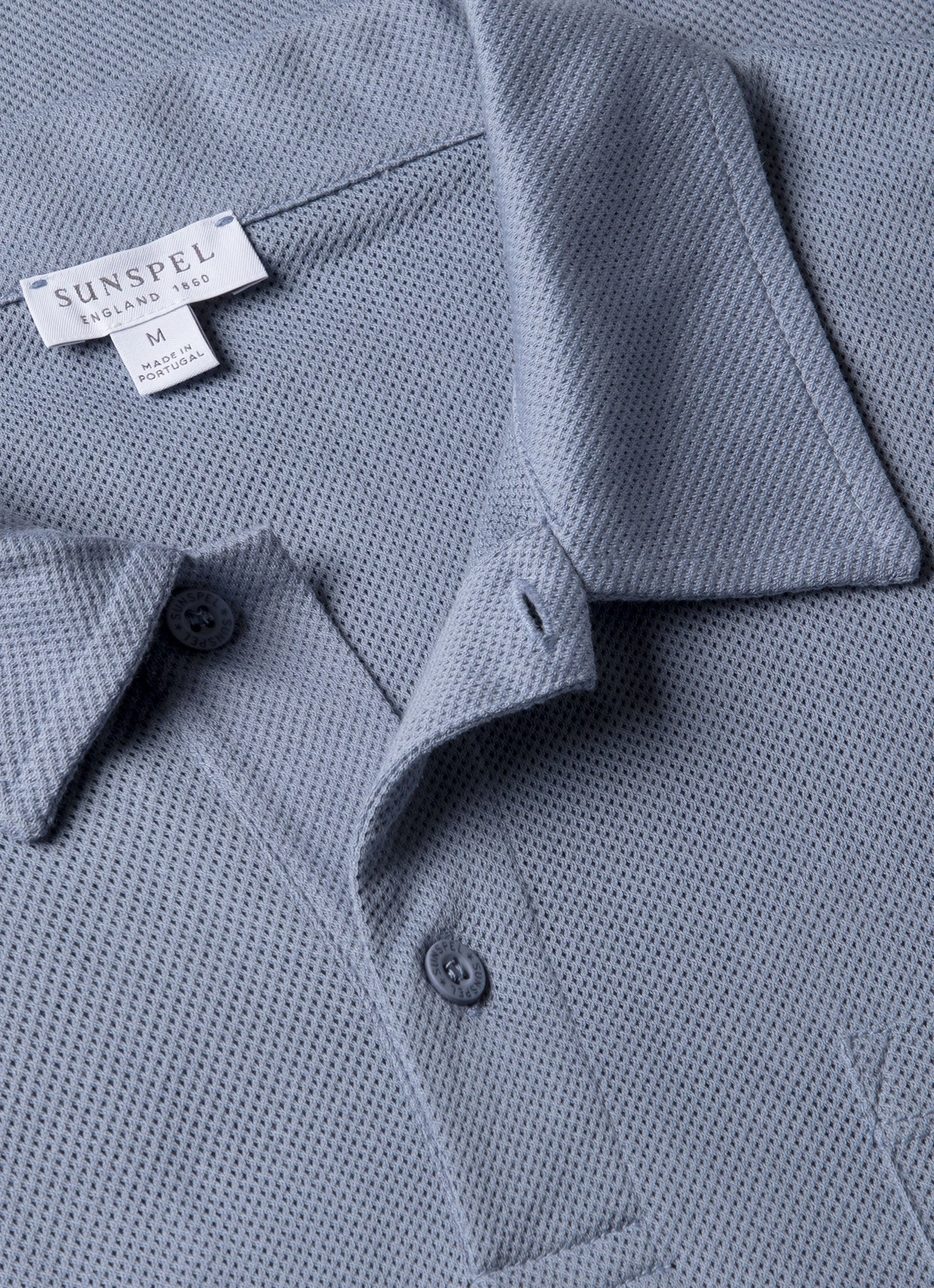 Men's Riviera Polo Shirt in Vintage Blue GarmentWashed Texture Classic Style