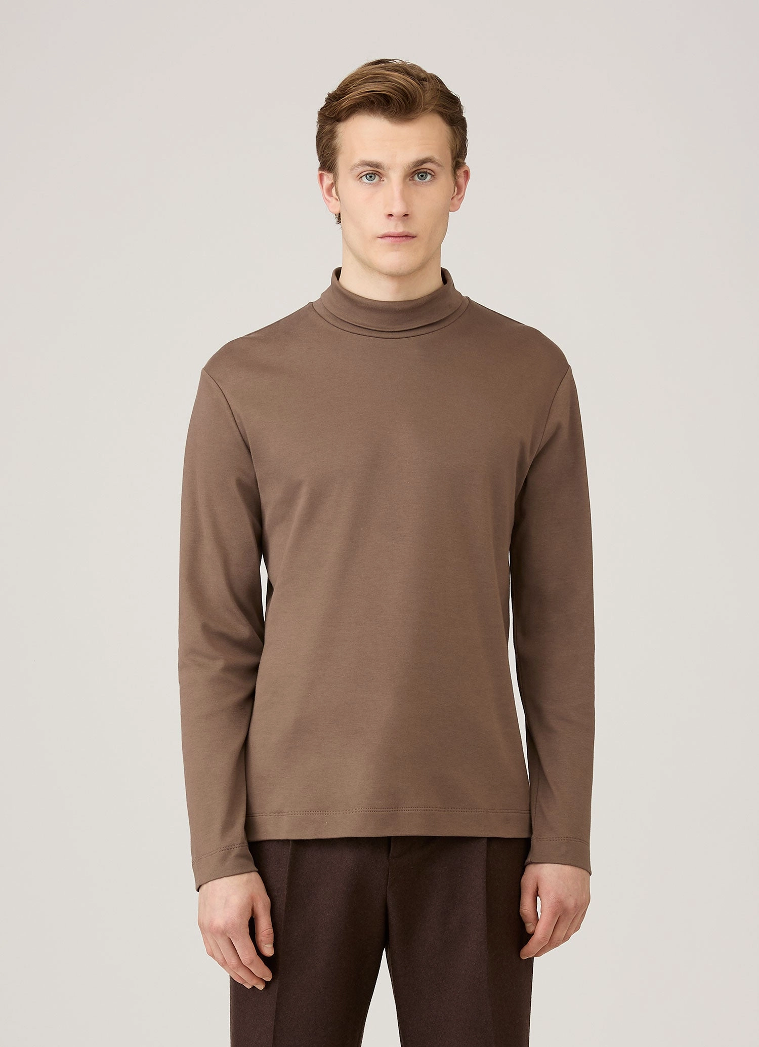 Athletic Wear SustainableManufacturing Men's Roll Neck Heavyweight T-shirt in Bark