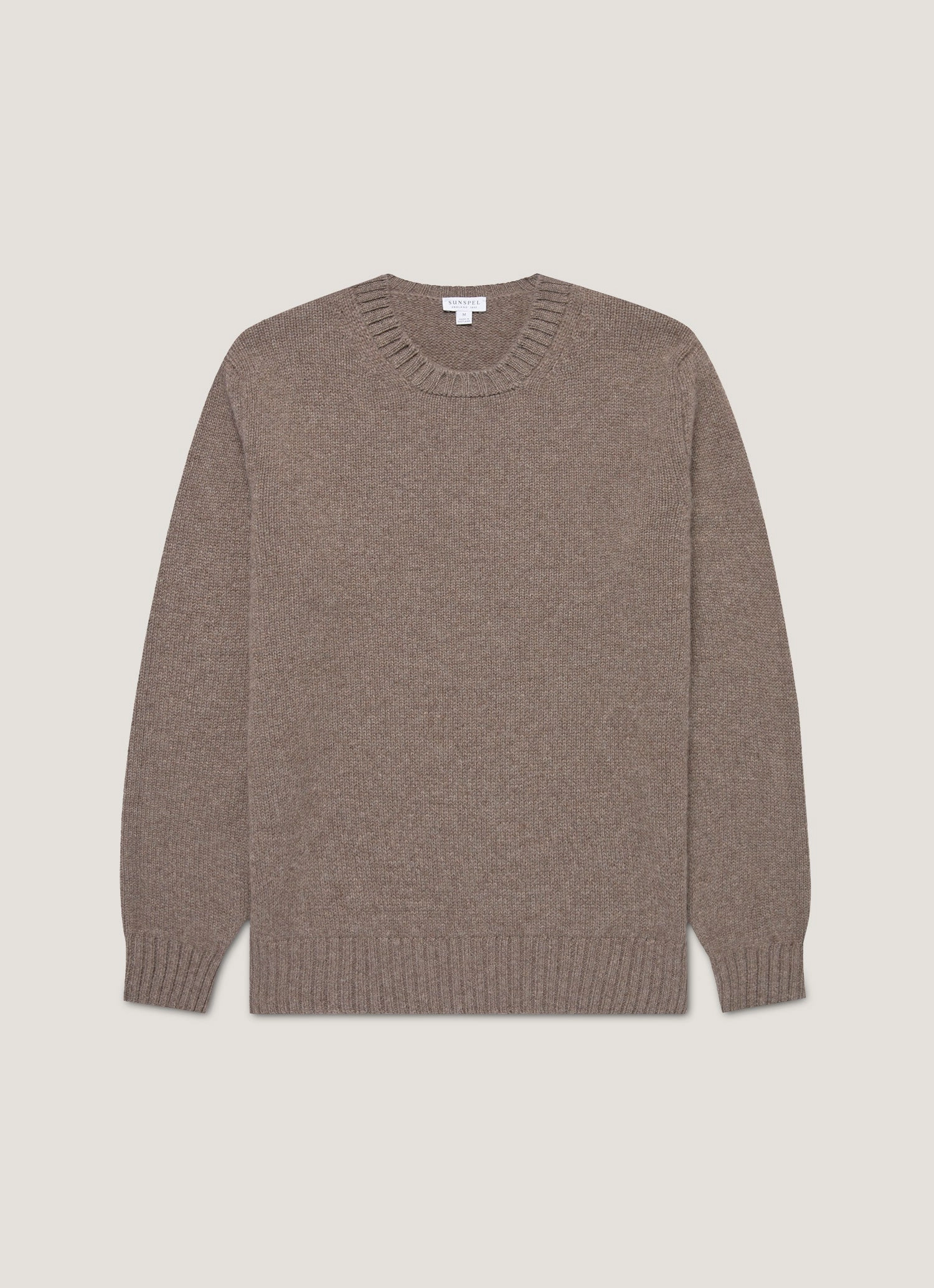 Ribbed Trim Durable Reinforced Hems Men's Roxburgh Cashmere Jumper in Bark