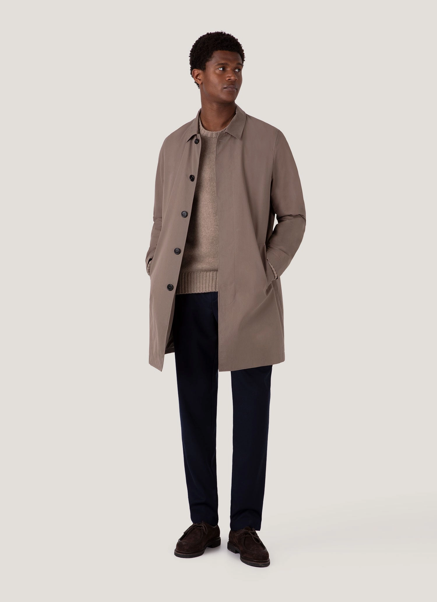 Men's Roxburgh Cashmere Jumper in Natural Brown KnitCuff Reinforcements