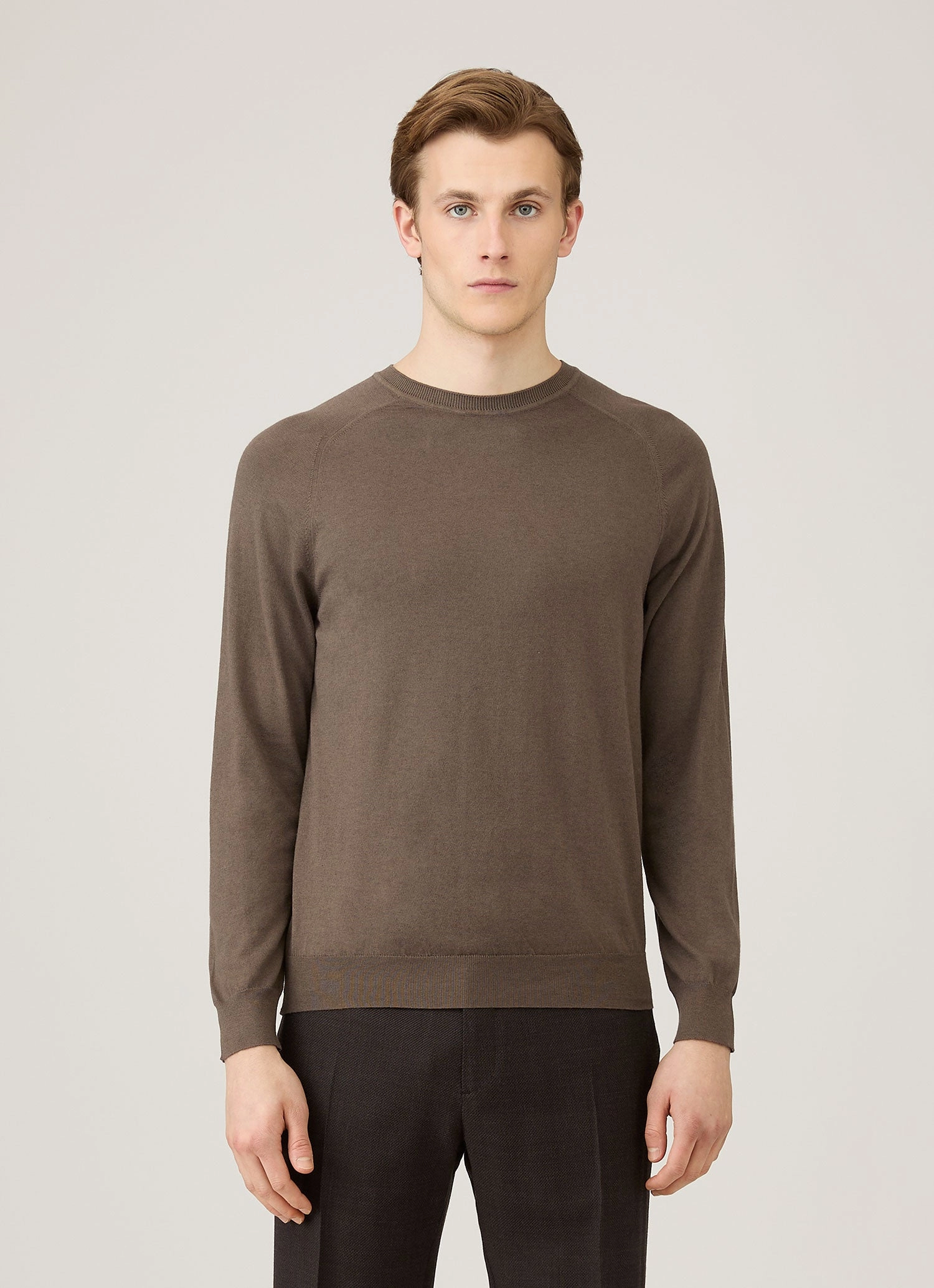 Casual Draping Odor control Men's Sea Island Cashmere Crew Neck Jumper in Bark