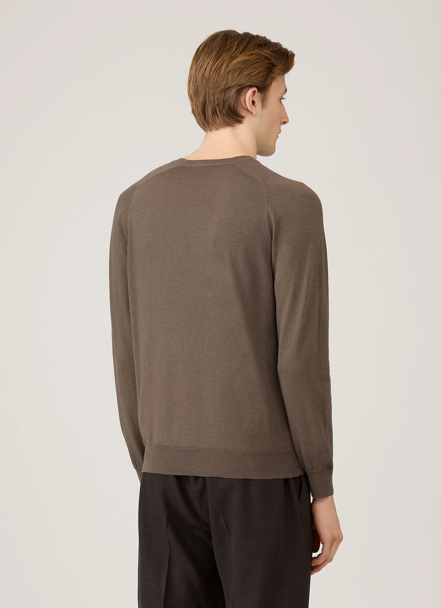 Breathable Material Men's Sea Island Cashmere Crew Neck Jumper in Bark