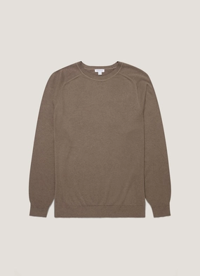 Men's Sea Island Cashmere Crew Neck Jumper in Bark Breathable Knit Textile Men's Sea Island Cashmere Crew Neck Jumper in Bark Fall Ready