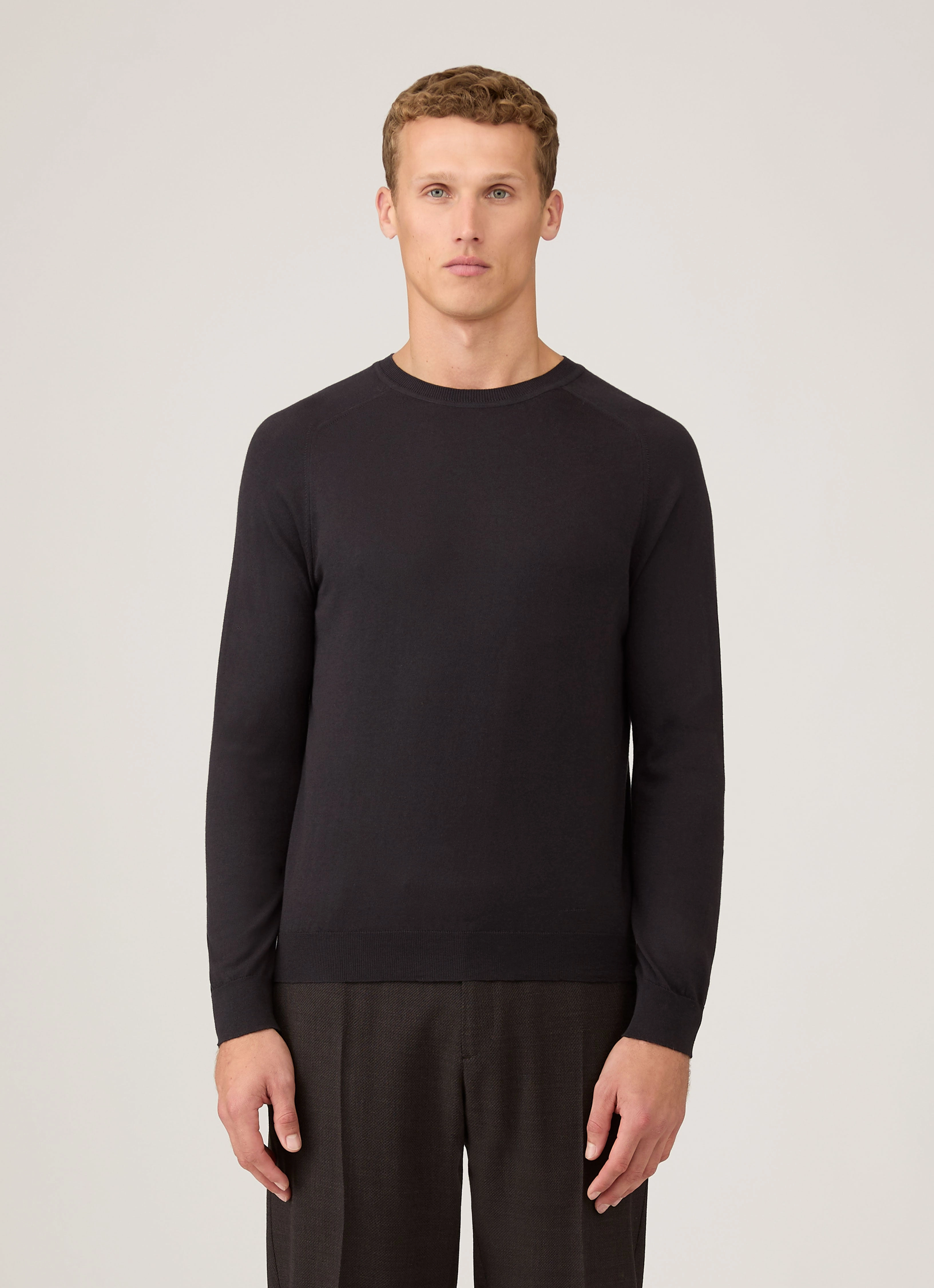 Men's Sea Island Cashmere Crew Neck Jumper in Black Fashion Favorite Fresh Casual Wear
