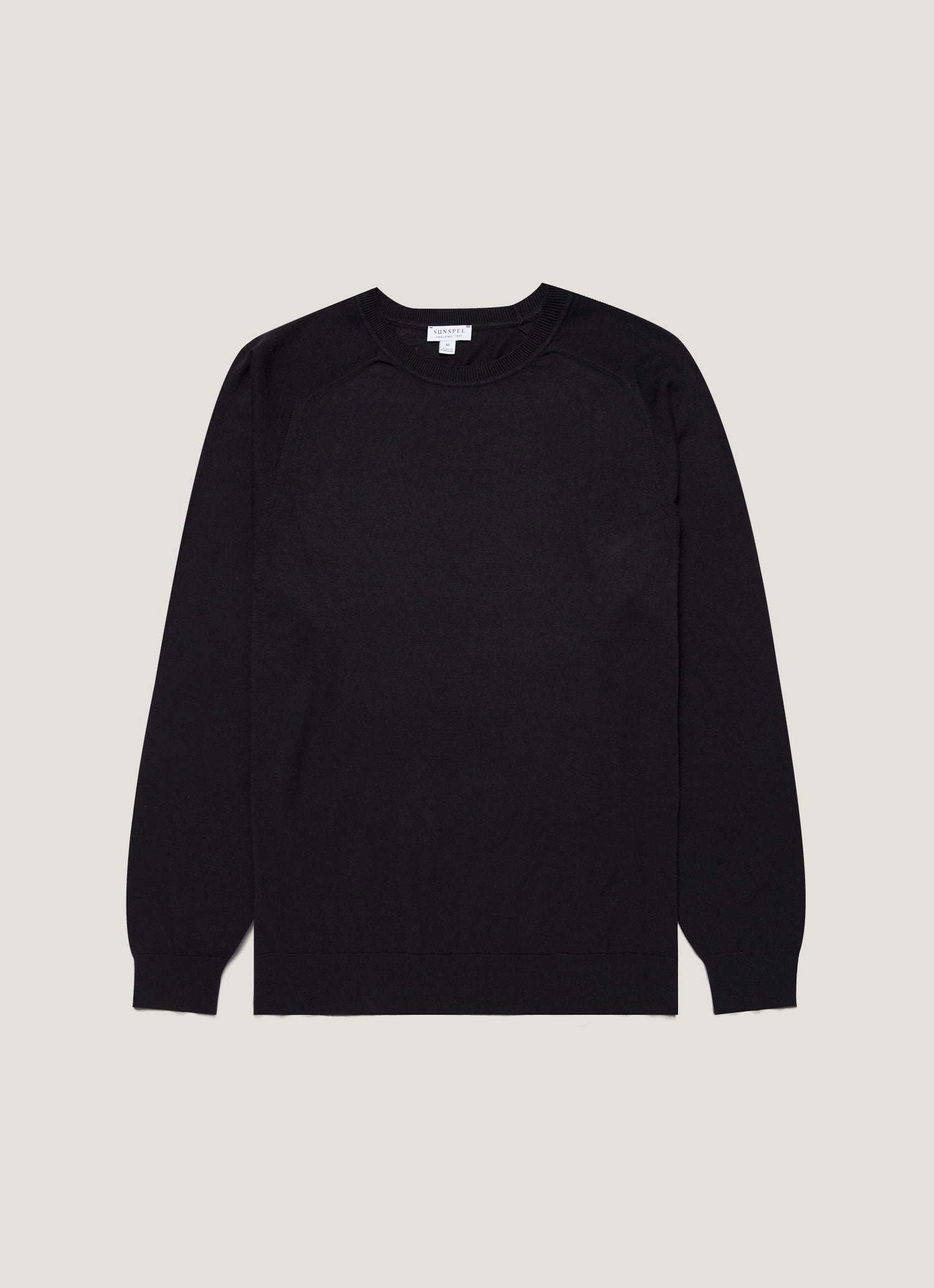 Men's Sea Island Cashmere Crew Neck Jumper in Black Relaxed Crew Neck