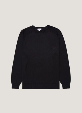 Men's Sea Island Cashmere Crew Neck Jumper in Black Relaxed Crew Neck