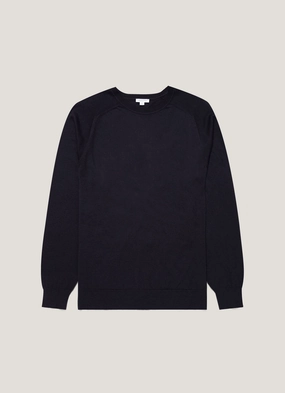 Men's Sea Island Cashmere Crew Neck Jumper in Midnight Navy DurableBlends Ventilated Panels Indoor style Men's Sea Island Cashmere Crew Neck Jumper in Midnight Navy