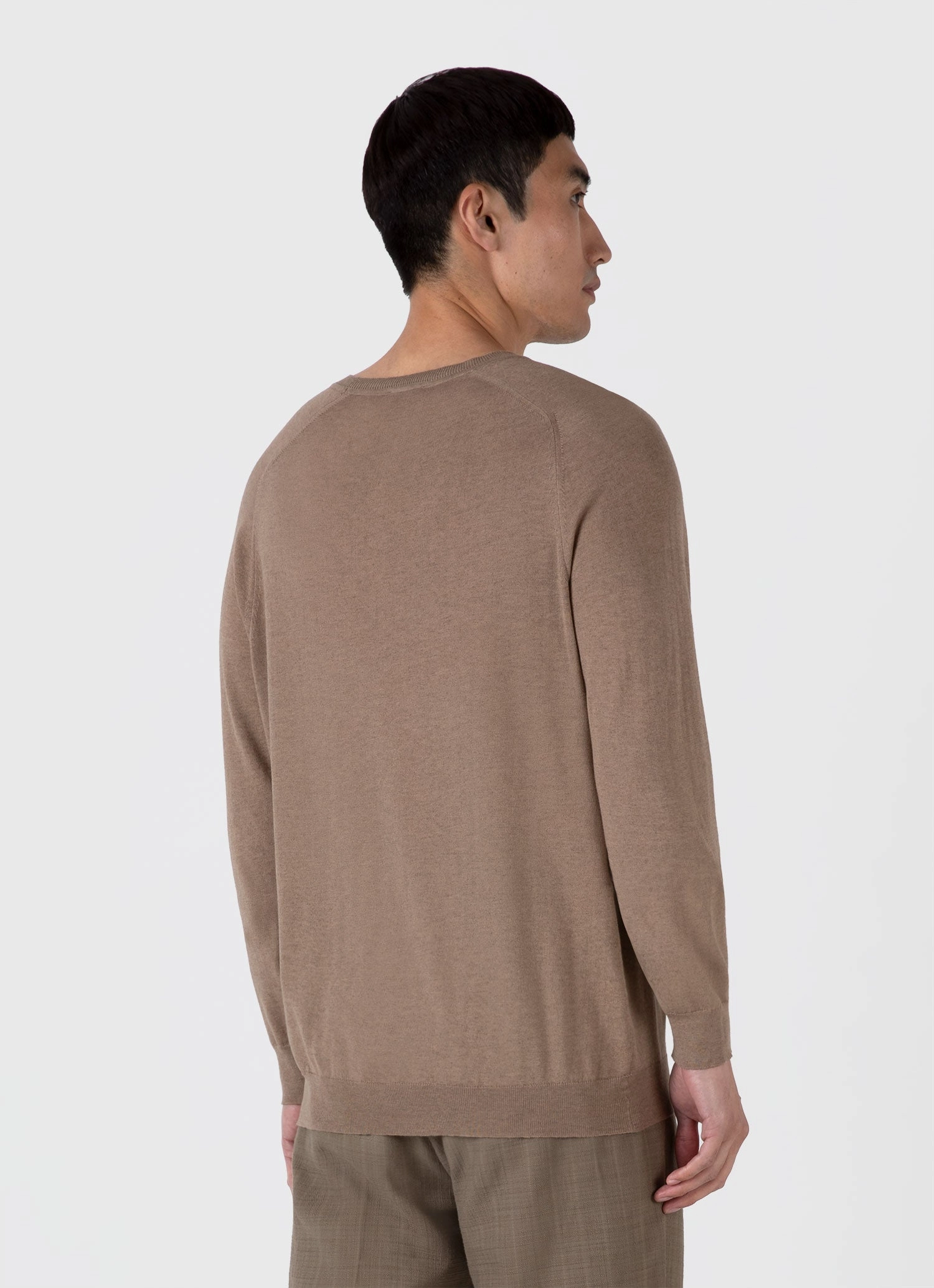 Men's Sea Island Cashmere Crew Neck Jumper in Oat Multi Layer Weaving