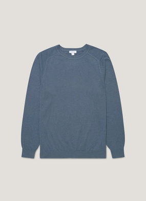 Men's Sea Island Cashmere Crew Neck Jumper in Slate Blue Chunky Fit Butter Soft Finishing Simple Wear Men's Sea Island Cashmere Crew Neck Jumper in Slate Blue