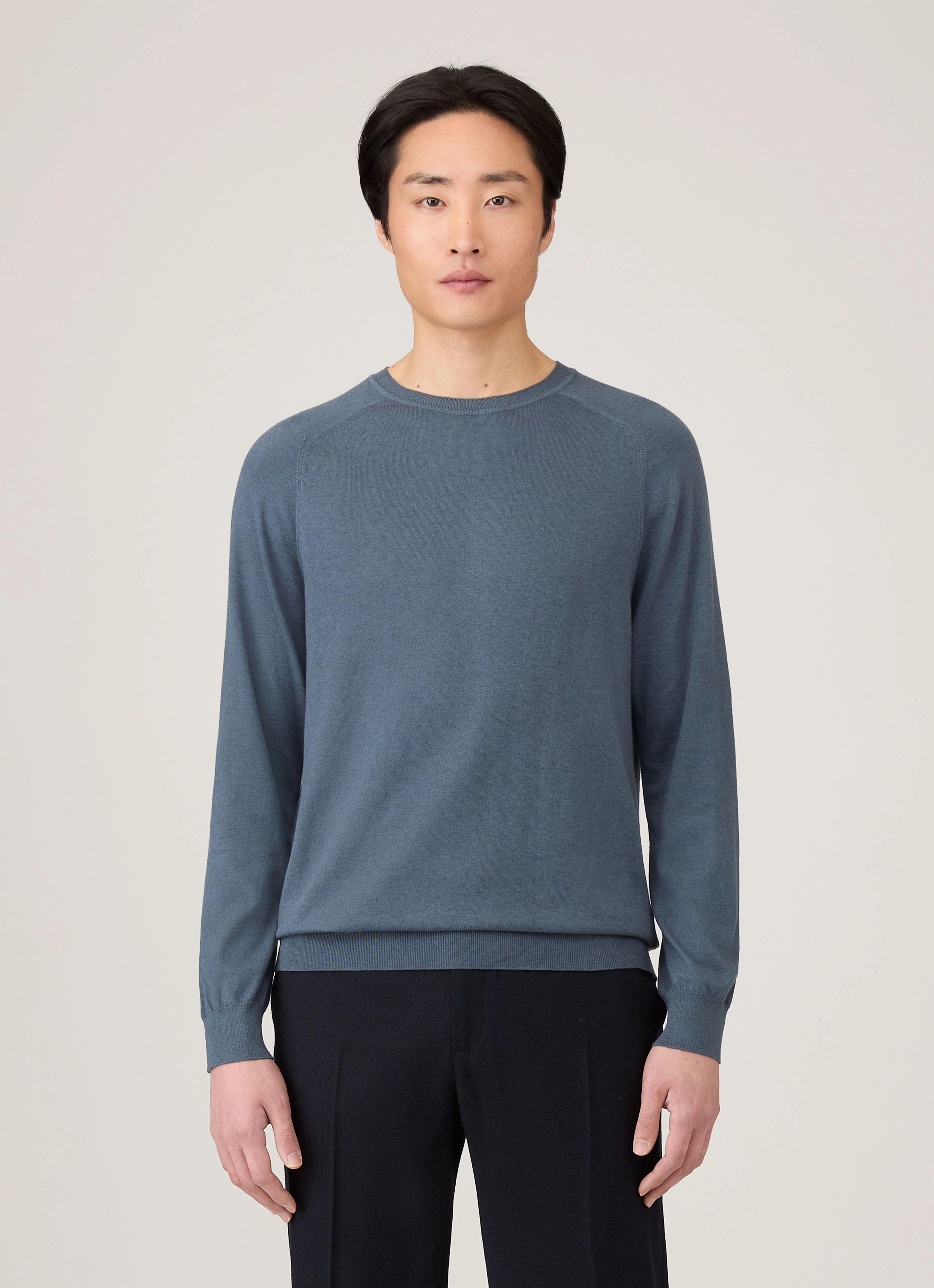 Men's Sea Island Cashmere Crew Neck Jumper in Slate Blue QuickDry Technology