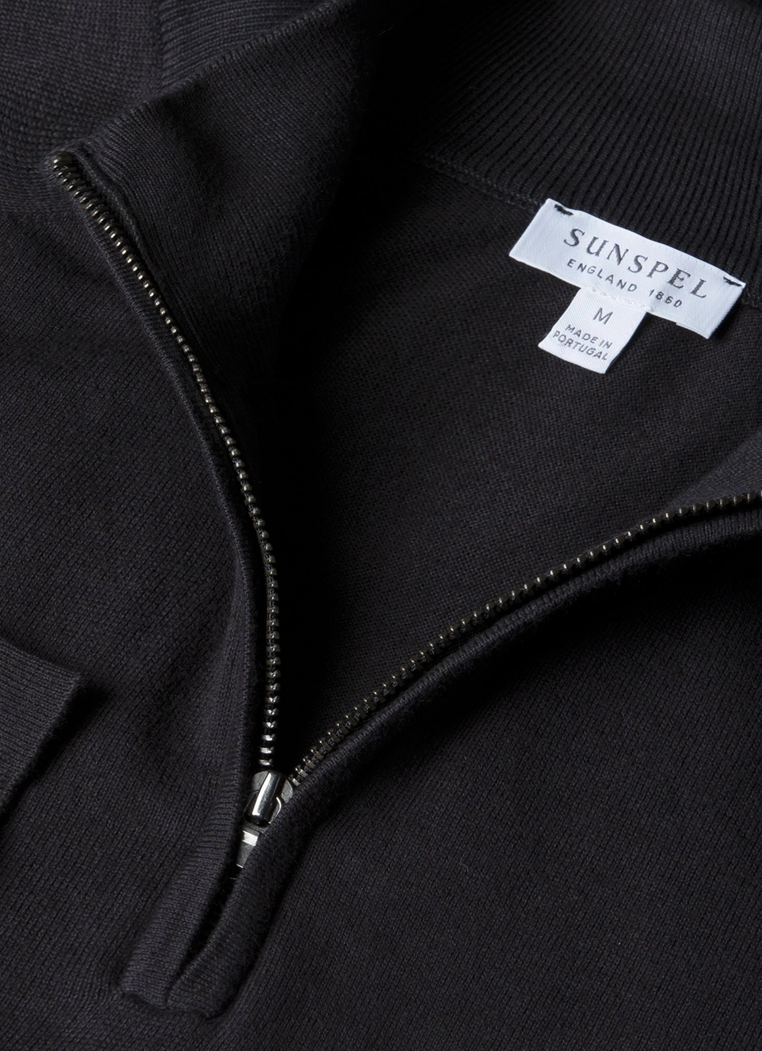 Light Reflective Trims Seasonal Layered Men's Sea Island Cashmere Half Zip in Black