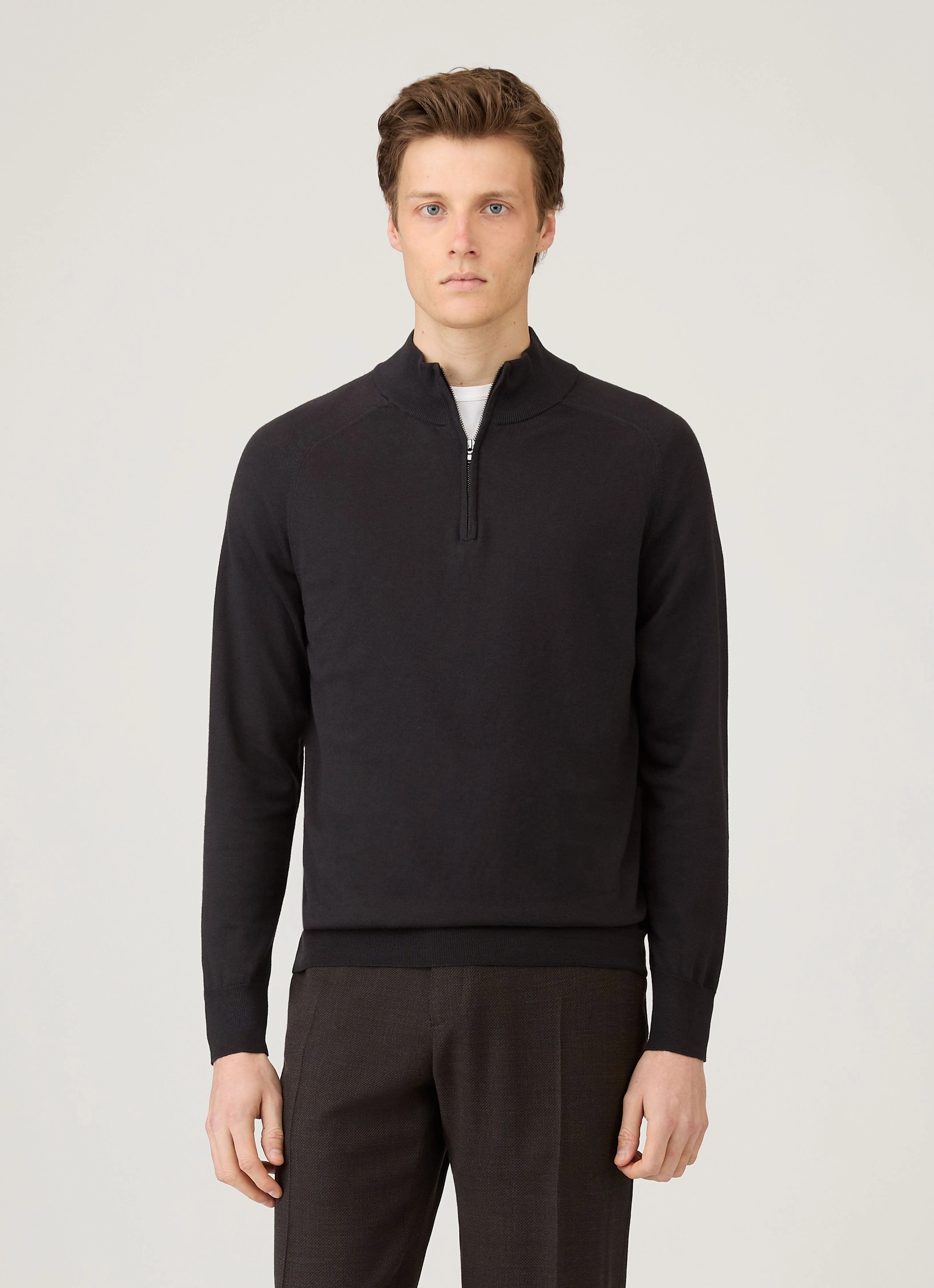 Men's Sea Island Cashmere Half Zip in Black Garment Washed